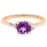 18K Rose Gold 6 MM Round Amethyst & White Diamond Bridal Engagement Ring