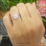 2.10 Carat (ctw) 10K Rose Gold Round White Cubic Zirconia Ladies Halo Engagement Ring Set