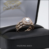 2.10 Carat (ctw) 10K Rose Gold Round White Cubic Zirconia Ladies Halo Engagement Ring Set