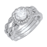 2.10 Carat (ctw) 10K White Gold Round White Cubic Zirconia Ladies Halo Engagement Ring Set