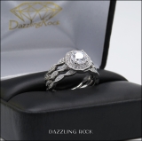 2.10 Carat (ctw) 10K White Gold Round White Cubic Zirconia Ladies Halo Engagement Ring Set