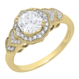 2.00 Carat (ctw) 10K Yellow Gold Cushion & Round White Cubic Zirconia Ladies Halo Engagement Ring
