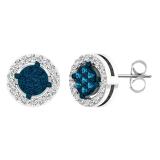 0.28 Carat (ctw) 14K White Gold Round White & Blue Diamond Ladies Stud Earrings 1/4 CT (PushBack)