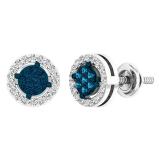 0.28 Carat (ctw) 14K White Gold Round White & Blue Diamond Ladies Cluster Stud Earrings 1/4 CT