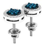 0.28 Carat (ctw) 14K White Gold Round White & Blue Diamond Ladies Cluster Stud Earrings 1/4 CT
