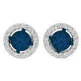 0.28 Carat (ctw) 14K White Gold Round White & Blue Diamond Ladies Cluster Stud Earrings 1/4 CT
