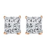 0.10 Carat (ctw) 14K Rose Gold Princess White Diamond Ladies Stud Earrings
