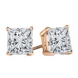 0.10 Carat (ctw) 14K Rose Gold Princess White Diamond Ladies Stud Earrings