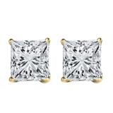 0.10 Carat (ctw) 18K Yellow Gold Princess White Diamond Ladies Stud Earrings