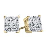 0.10 Carat (ctw) 18K Yellow Gold Princess White Diamond Ladies Stud Earrings