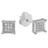 0.05 Carat (ctw) Platinum Plated Sterling Silver Round Diamond Mens Iced Stud Earrings (PushBack)