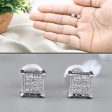0.05 Carat (ctw) Platinum Plated Sterling Silver Round Diamond Mens Iced Stud Earrings (PushBack)