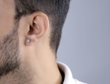 0.05 Carat (ctw) Platinum Plated Sterling Silver Round Diamond Mens Hip Hop Iced Stud Earrings