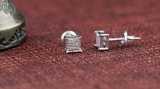 0.05 Carat (ctw) Platinum Plated Sterling Silver Round Diamond Mens Hip Hop Iced Stud Earrings