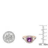 10K Rose Gold 7 MM Cushion Amethyst & Round White Diamond Ladies Bridal Halo Engagement Ring