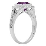 10K White Gold 7 MM Cushion Amethyst & Round White Diamond Ladies Bridal Halo Engagement Ring