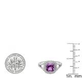 10K White Gold 7 MM Cushion Amethyst & Round White Diamond Ladies Bridal Halo Engagement Ring