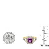 10K Yellow Gold 7 MM Cushion Amethyst & Round White Diamond Ladies Bridal Halo Engagement Ring