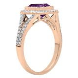 14K Rose Gold 7 MM Cushion Amethyst & Round White Diamond Ladies Bridal Halo Engagement Ring
