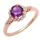 10K Rose Gold 6 MM Round Amethyst & White Diamond Ladies Bridal Engagement Ring