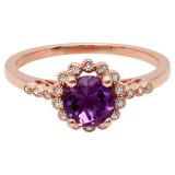 10K Rose Gold 6 MM Round Amethyst & White Diamond Ladies Bridal Engagement Ring