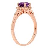 10K Rose Gold 6 MM Round Amethyst & White Diamond Ladies Bridal Engagement Ring