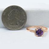 10K Rose Gold 6 MM Round Amethyst & White Diamond Ladies Bridal Engagement Ring