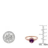 10K Rose Gold 6 MM Round Amethyst & White Diamond Ladies Bridal Engagement Ring