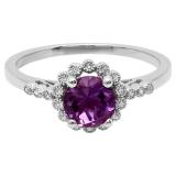 10K White Gold 6 MM Round Amethyst & White Diamond Ladies Bridal Engagement Ring