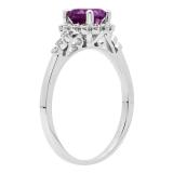 10K White Gold 6 MM Round Amethyst & White Diamond Ladies Bridal Engagement Ring