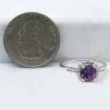 10K White Gold 6 MM Round Amethyst & White Diamond Ladies Bridal Engagement Ring