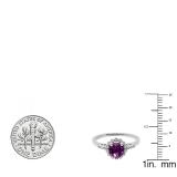 10K White Gold 6 MM Round Amethyst & White Diamond Ladies Bridal Engagement Ring