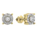 0.35 Carat (ctw) 10K Yellow Gold Round White Diamond Ladies Stud Earrings 1/3 CT