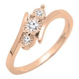 0.20 Carat (ctw) 18K Rose Gold Round Diamond Ladies Bridal 3 Stone Engagement Ring 1/5 CT