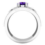 10K White Gold 6 MM Heart & Round Amethyst & Round Cubic Zirconia Ladies Vintage Ring Set