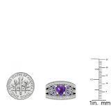 10K White Gold 6 MM Heart & Round Amethyst & Round Cubic Zirconia Ladies Vintage Ring Set