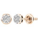 0.15 Carat (ctw) 10K Rose Gold Round White Diamond Ladies Cluster Flower Earrings
