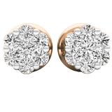 0.15 Carat (ctw) 10K Rose Gold Round White Diamond Ladies Cluster Flower Earrings