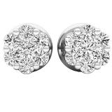 0.15 Carat (ctw) 10K White Gold Round White Diamond Ladies Cluster Flower Earrings
