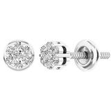 0.15 Carat (ctw) 10K White Gold Round White Diamond Ladies Cluster Flower Earrings