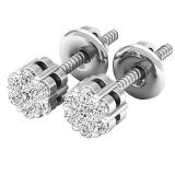 0.15 Carat (ctw) 10K White Gold Round White Diamond Ladies Cluster Flower Earrings