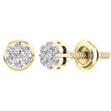 0.15 Carat (ctw) 10K Yellow Gold Round White Diamond Ladies Cluster Flower Earrings