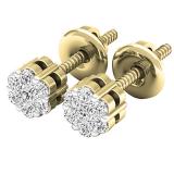 0.15 Carat (ctw) 10K Yellow Gold Round White Diamond Ladies Cluster Flower Earrings