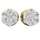 0.15 Carat (ctw) 10K Yellow Gold Round White Diamond Ladies Cluster Flower Earrings