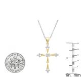0.50 Carat (ctw) 18K Yellow Gold Round Diamond Ladies Cross Pendant 1/2 CT (Silver Chain Included)