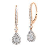 0.70 Carat (ctw) 14K Rose Gold Round White Diamond Ladies Dangling Drop Earrings 3/4 CT