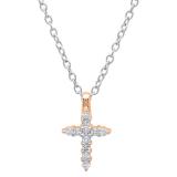 0.15 Carat (ctw) 10K Rose Gold Round White Diamond Ladies Cross Pendant (Silver Chain Included)