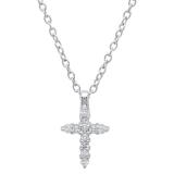 0.15 Carat (ctw) 10K White Gold Round White Diamond Ladies Cross Pendant (Silver Chain Included)