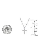 0.15 Carat (ctw) 10K White Gold Round White Diamond Ladies Cross Pendant (Silver Chain Included)