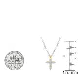 0.15 Carat (ctw) 10K Yellow Gold Round White Diamond Ladies Cross Pendant (Silver Chain Included)